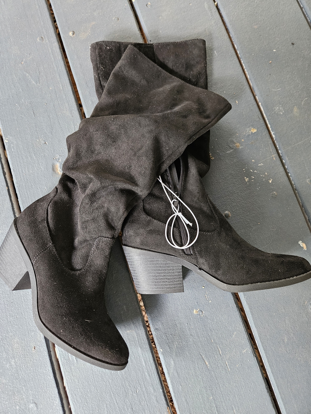 Jellypop Black Suede Mid-Calf Block Heel Boots